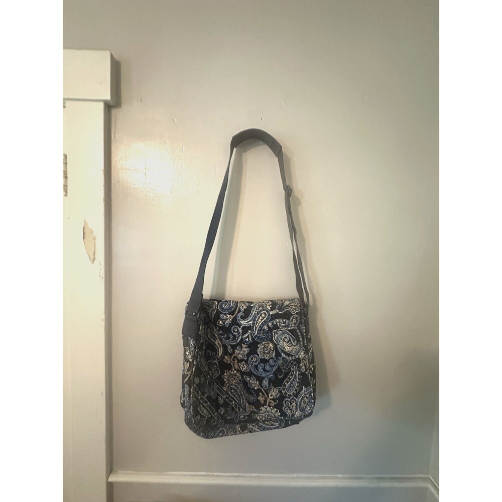 Vera Bradley Messenger Bag Women Blue Paisley Quilted Crossbody Adjustable Strap